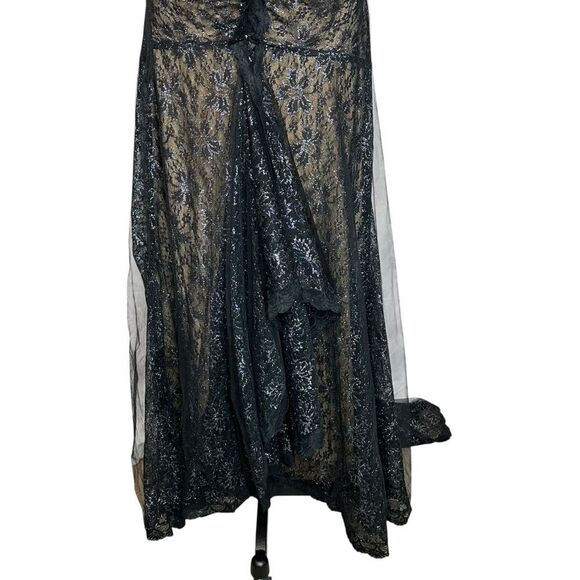 Randolph Duke  Vintage 1990s Black Lace Metallic Cocktail Gown with Train - Picture 5 of 13